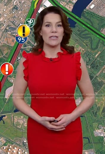 Heather’s red ruffle trim dress on Good Morning America