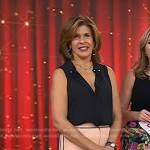 Hoda’s black top and pink pants with contrast piping on Today