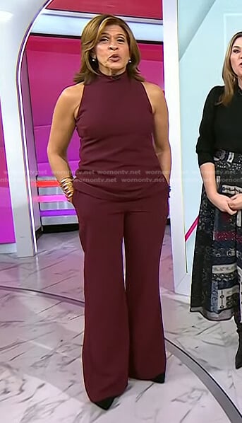 Hoda’s burgundy sleeveless top and pants on Today