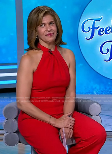 Hoda’s red halter neck jumpsuit on Today