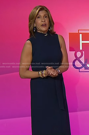 Hoda’s navy tie waist sleeveless dress on Today