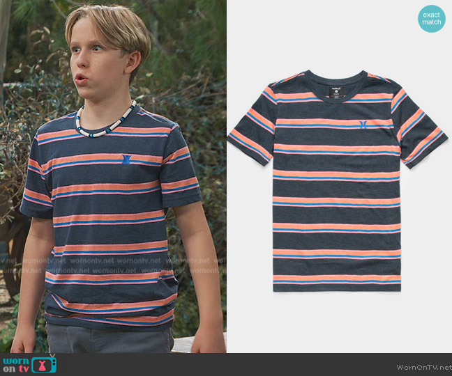 Hurley Magu Boys Navy Stripe Tee worn by Jake (Luke Busey) on Bunkd