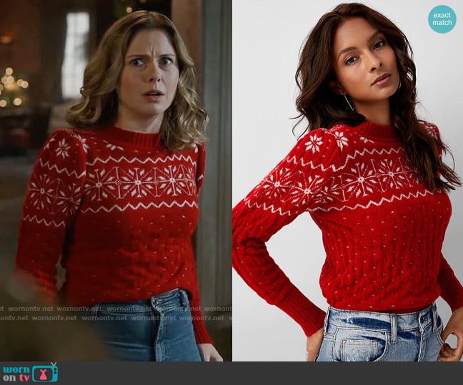 Icone Snowflake and cable-knit sweater worn by Sam (Rose McIver) on Ghosts