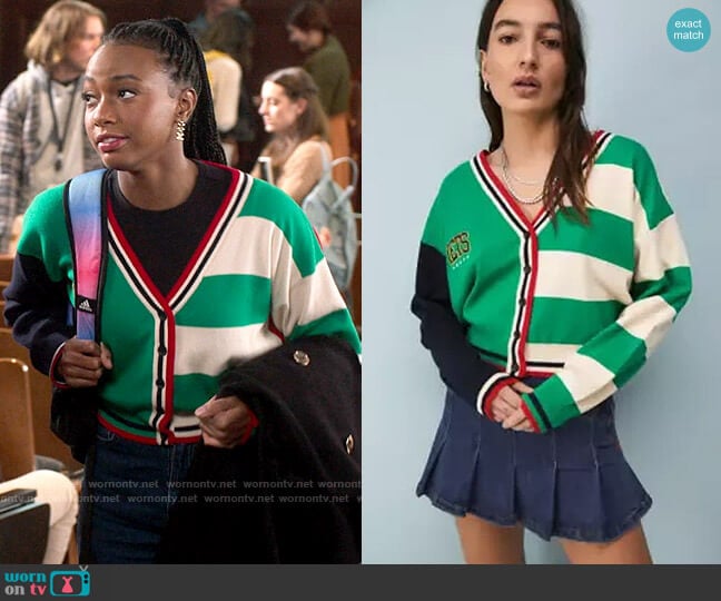 iets frans Varsity Stripe Cardigan worn by Whitney Chase (Alyah Chanelle Scott) on The Sex Lives of College Girls