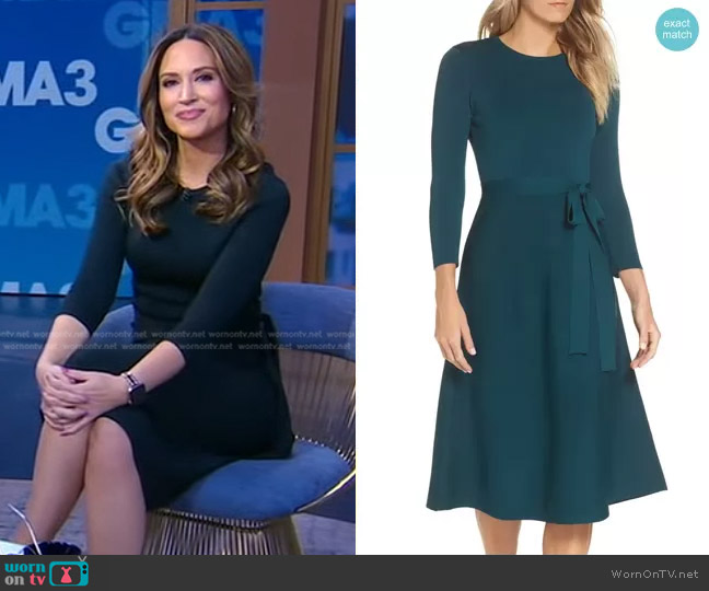 Eliza J Fit & Flare Sweater Dress in Spruce worn by Rhiannon Ally on Good Morning America