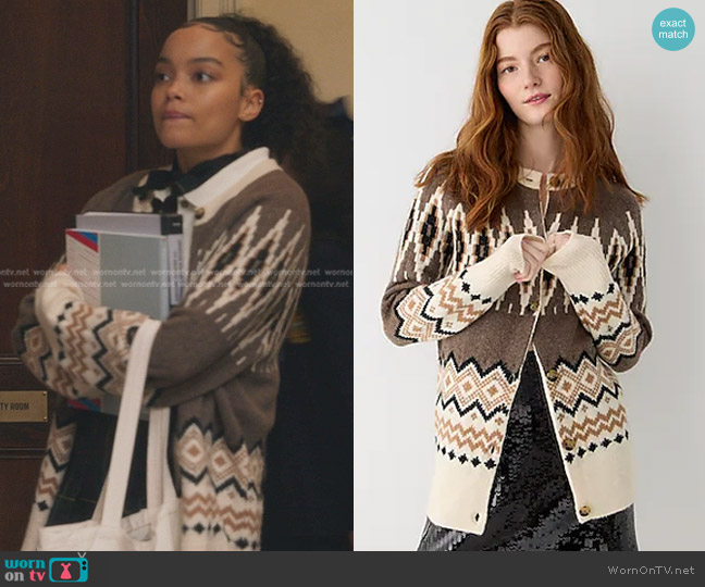 J. Crew Fair Isle cardigan worn by Zoya Lott (Whitney Peak) on Gossip Girl