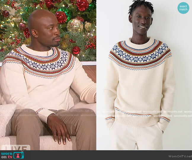 J. Crew Lambswool Fair Isle yoked crewneck sweater worn by Akbar Gbajabiamila on The Talk