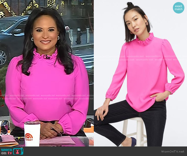 J. Crew Long-Sleeve Ruffle-Neck Top in 365 crepe worn by Kristen Welker on Today