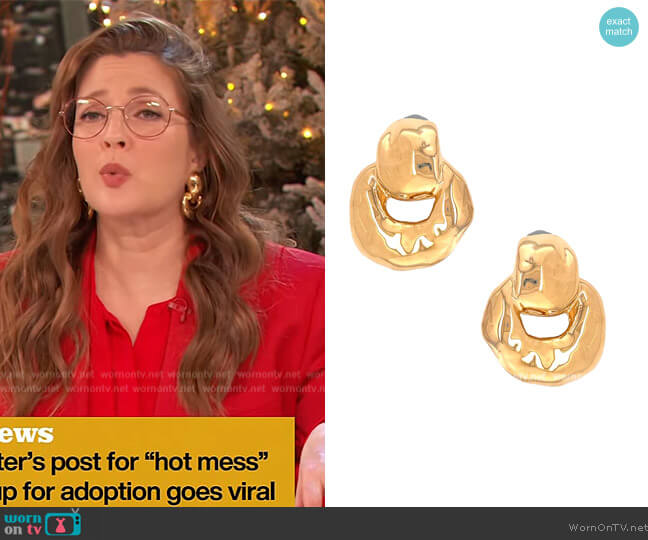 Jennifer Miller Clip on Doorknocker Earrings worn by Drew Barrymore on The Drew Barrymore Show