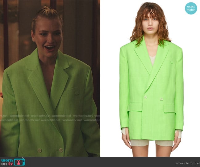 Jacquemus Marino crepe double-breasted blazer worn by Camille (Camille Razat) on Emily in Paris