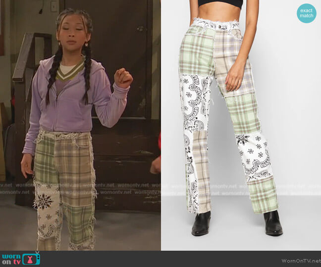 Jaded London Patchwork Bandana Boyfriend Jeans worn by Ivy (Emmy Liu-Wang) on Ravens Home