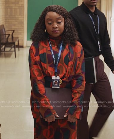 Janine’s circle print midi dress on Abbott Elementary