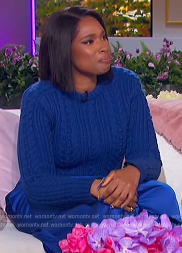 Jennifer’s blue cable knit sweater on The Jennifer Hudson Show