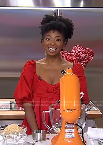 Jocelyn’s red puff sleeve dress on Today