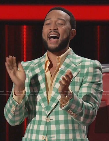 John’s green gingham check blazer on The Voice
