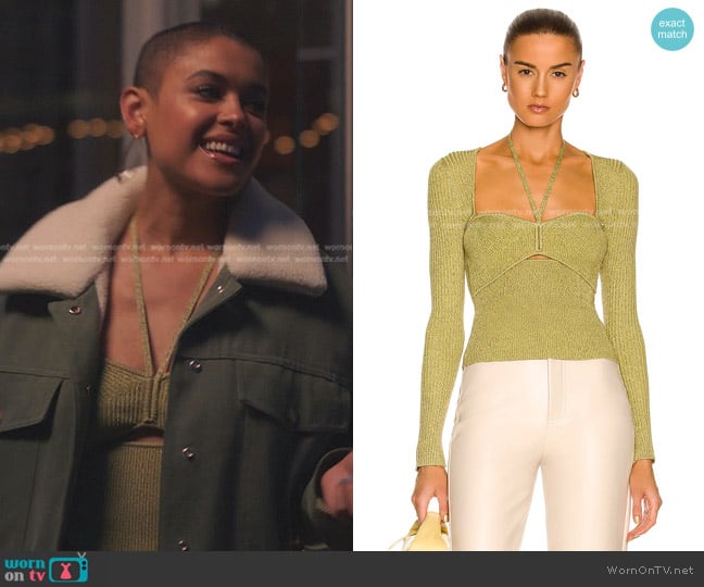 Jonathan Simkhai Alexia Compact Rib Sweetheart Top worn by Julien Calloway (Jordan Alexander) on Gossip Girl