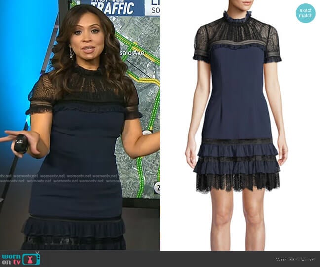 Jonathan Simkhai Lace Mock-Neck Plisse Tulle Mini Cocktail Dress worn by Adelle Caballero on Today
