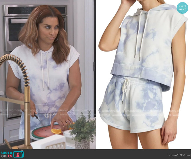 Jonathan Simkhai Taryn Tie-Dye Cap-Sleeve Hooded Crop Sweatshirt worn by Robyn Dixon on The Real Housewives of Potomac