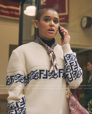 Julien’s white Fendi logo print fleece top on Gossip Girl
