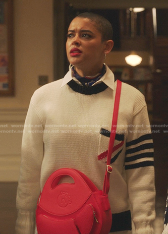 Julien’s white striped pocket knit sweater on Gossip Girl