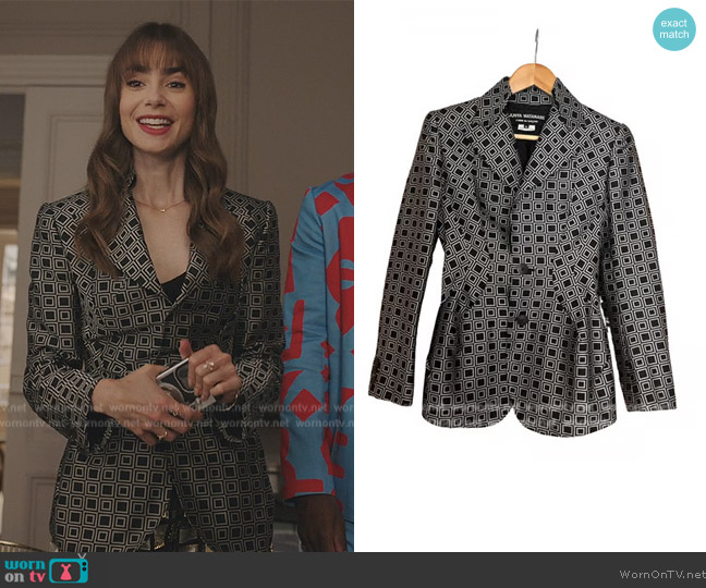 Junya Watanabe Geometric Print Blazer worn by Emily Cooper (Lily Collins) on Emily in Paris