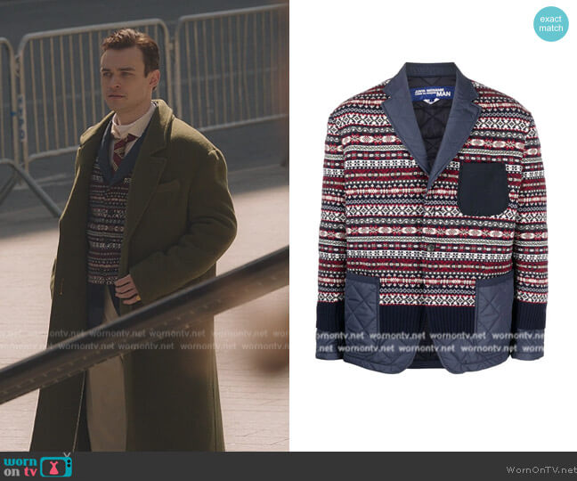 Junya Watanabe Intarsia-knit Sweater Blazer worn by Maximus Wolfe (Thomas Doherty) on Gossip Girl