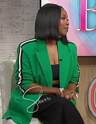 Kahlana Barfield Brown’s green stripe blazer on Sherri