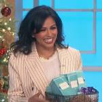 Karen David’s beige pinstripe blazer on The Talk