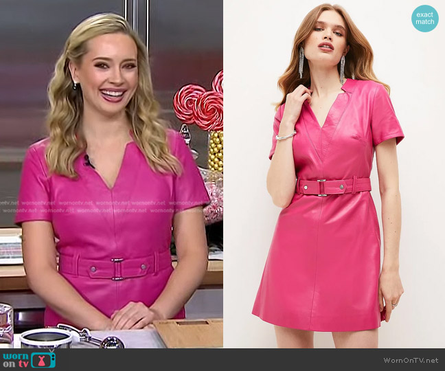 Karen Millen Leather Tab Detail Aline Mini Dress in Hot Pink worn by Tessa Arias on Today