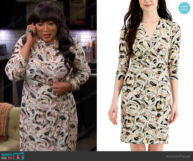 Kasper Printed Faux-Wrap Dress worn by Paulina Price (Jackée Harry) on Days of our Lives
