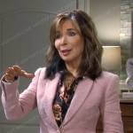 Kate’s floral blouse and pink boucle blazer on Days of our Lives