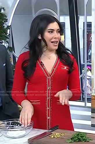 Katie Stilo’s red contrast trim dress on Today