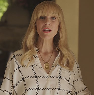 Catherine’s white check blouse on Emily in Paris