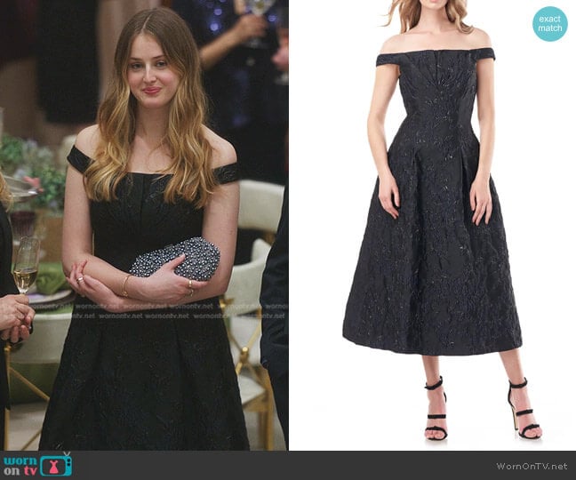 Kay Unger Carina Metallic Floral Brocade Cocktail Dress worn by Grace Byron (Anna Van Patten) on Gossip Girl