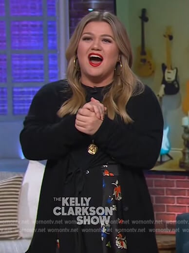 Kelly’s black floral panel dress on The Kelly Clarkson Show