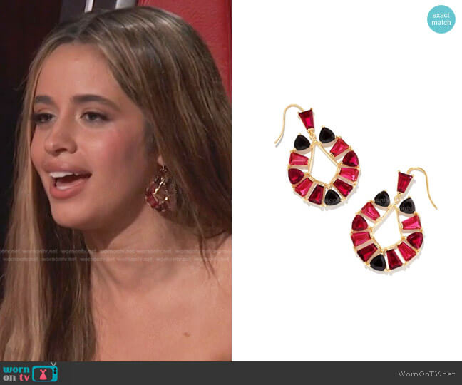 Kendra Scott Blair Gold Jewel Open Frame Earrings in Ruby Mix worn by Camila Cabello on The Voice
