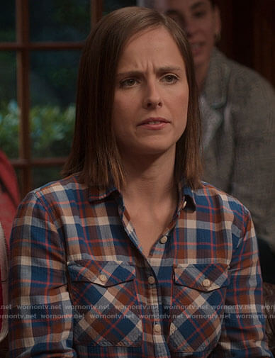 Kimberly’s blue plaid shirt on The Sex Lives of College Girls
