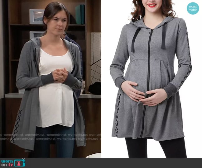 Kimi + Kai Malory Maternity or Nursing Babydoll Hoodie worn by Willow Tait (Katelyn MacMullen) on General Hospital