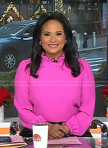 Kristen’s pink ruffle neck top on Today