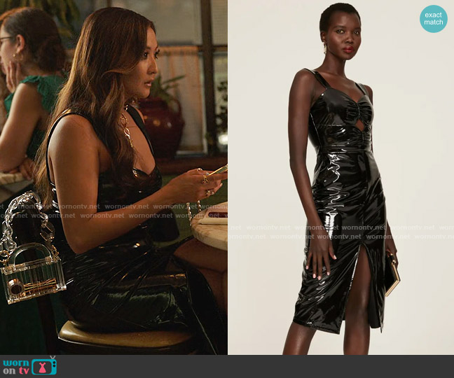 Ashley Park x RTR L’Amour Vegan Leather Dress worn by Mindy Chen (Ashley Park) on Emily in Paris