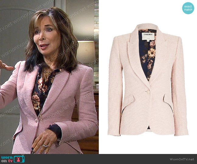 L'Agence Chamberlain Blazer in Soft Pink worn by Kate Roberts (Lauren Koslow) on Days of our Lives
