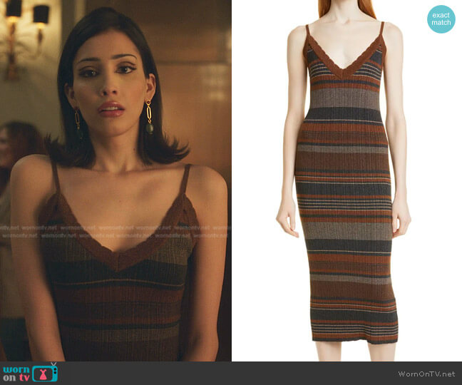 L'Agence Sandi Striped Ribbed Lurex Dress worn by Luna La (Zión Moreno) on Gossip Girl