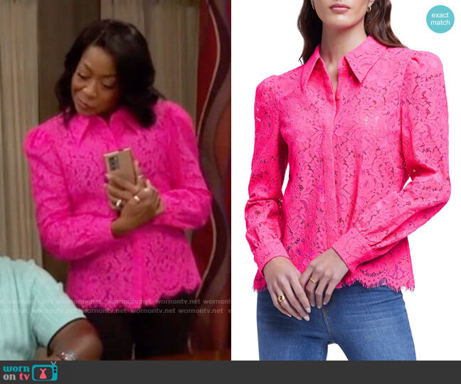 L'Agence Jenica Blouse in Rose worn by Tina Butler (Tichina Arnold) on The Neighborhood