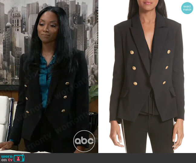 L'Agence Kenzie Blazer in Black worn by Jordan Ashford (Tanisha Mariko Harper) on General Hospital