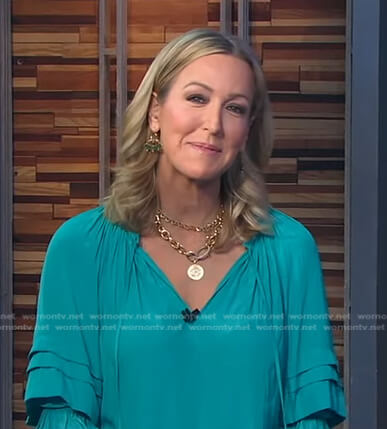 Lara’s green tie neck blouse on Good Morning America