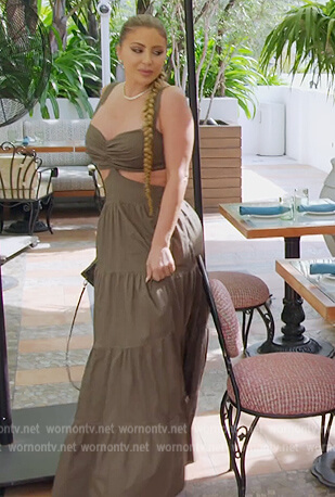 Larsa’s khaki cutout maxi dress on The Real Housewives of Miami