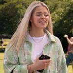 Leighton’s green plaid tweed jacket and sneakers on The Sex Lives of College Girls