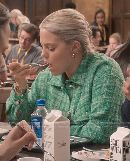 Leighton’s green plaid shirt jacket on The Sex Lives of College Girls
