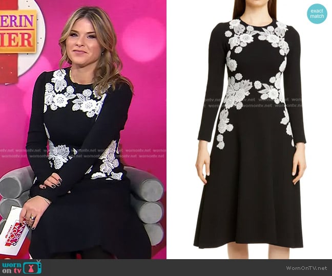 Lela Rose Lace Detail Long Sleeve Midi Dress worn by Jenna Bush Hager on Today