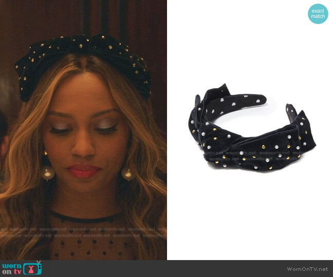 Lele Sadoughi Jet Golden Pearl Shirley Headband worn by Monet de Haan (Savannah Lee Smith) on Gossip Girl